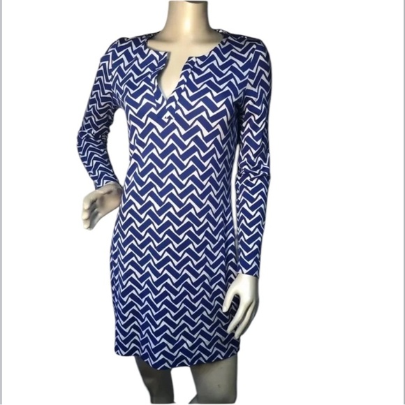 Diane Von Furstenberg Reina zig zag cornflower blue print dress Size 4 - Picture 8 of 8